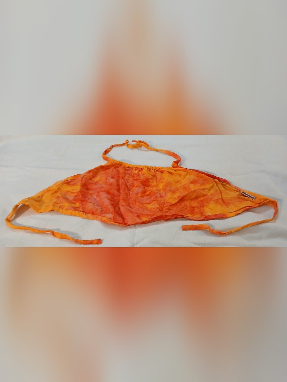 Pre-loved Women's Tie-Dye Orange Halter Crop Top.